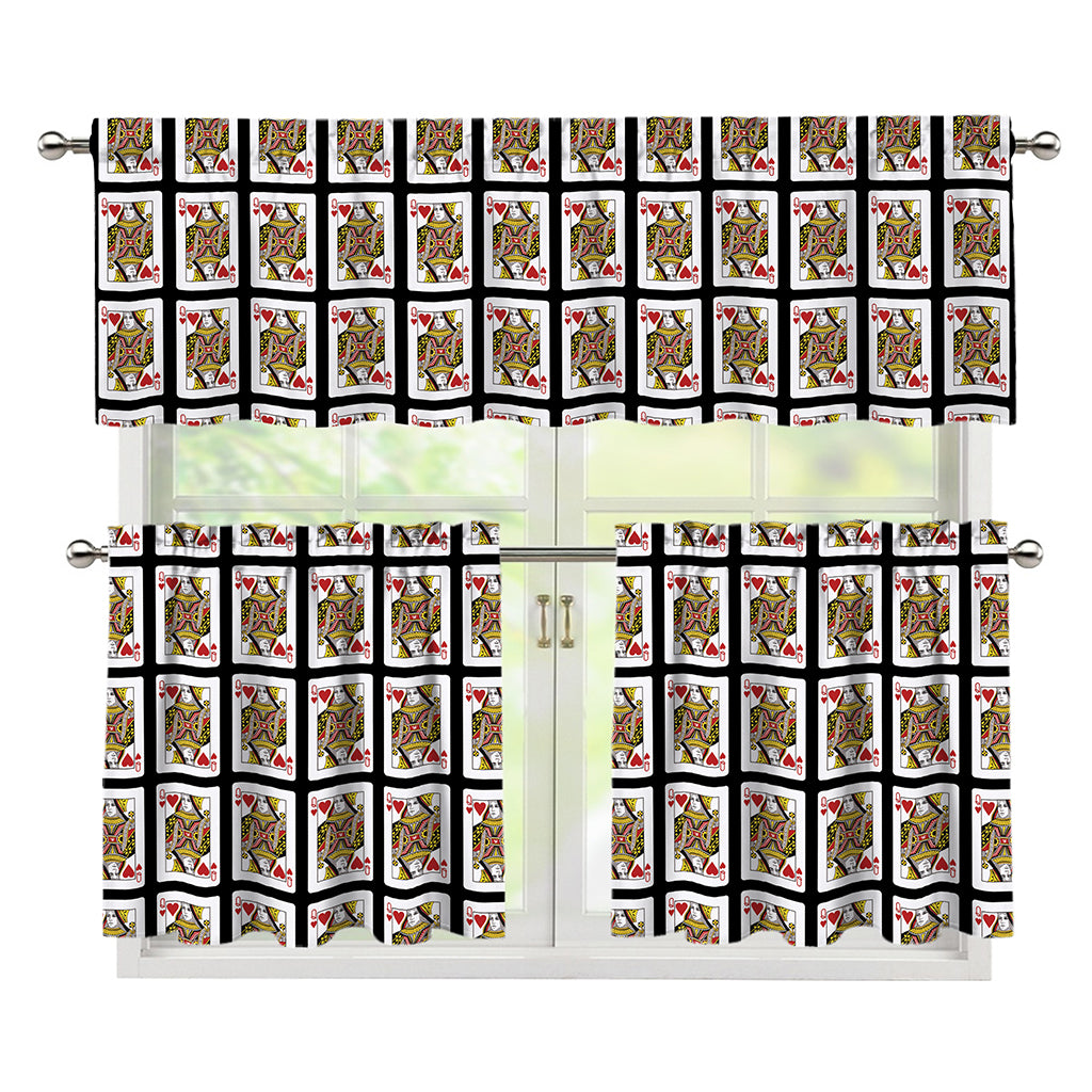 Queen Of Hearts Pattern Print 3 Piece Kitchen Curtains