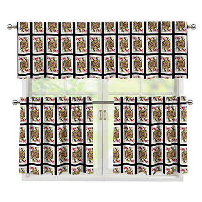 Queen Of Hearts Pattern Print 3 Piece Kitchen Curtains