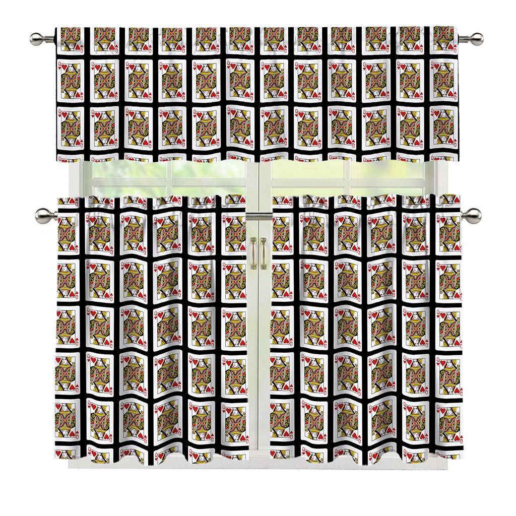 Queen Of Hearts Pattern Print 3 Piece Kitchen Curtains
