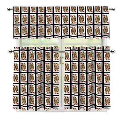 Queen Of Hearts Pattern Print 3 Piece Kitchen Curtains