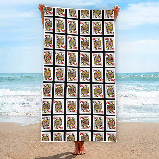 Queen Of Hearts Pattern Print Beach Towel