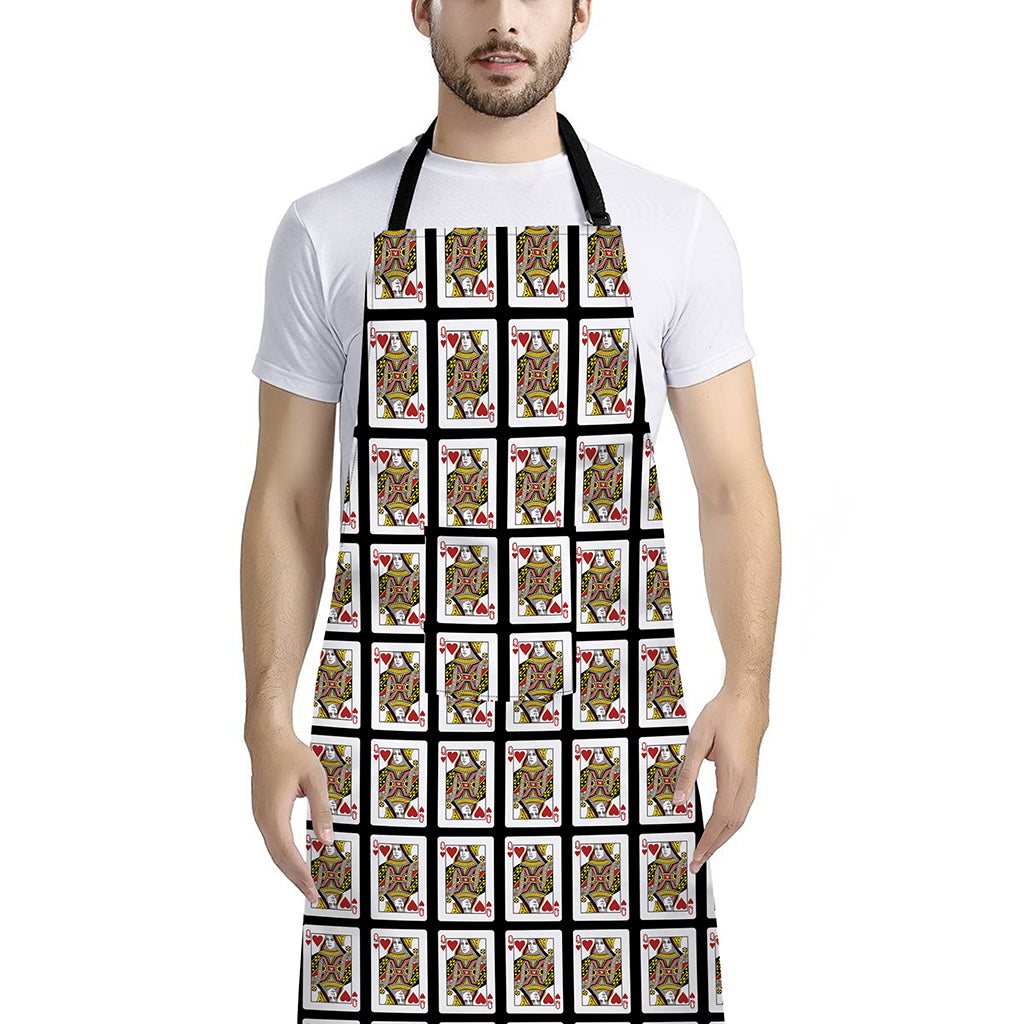 Queen Of Hearts Pattern Print Bib Apron With Pocket