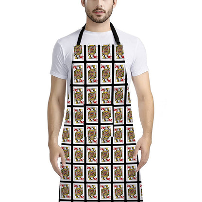 Queen Of Hearts Pattern Print Bib Apron With Pocket