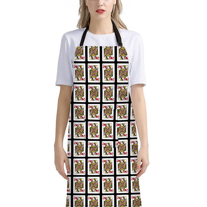 Queen Of Hearts Pattern Print Bib Apron With Pocket