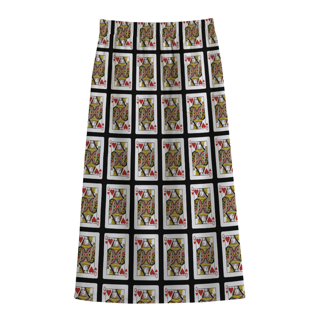 Queen Of Hearts Pattern Print Cotton Front Slit Maxi Skirt