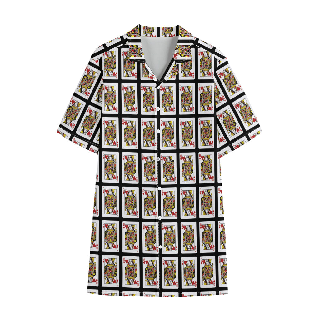 Queen Of Hearts Pattern Print Cotton Hawaiian Shirt