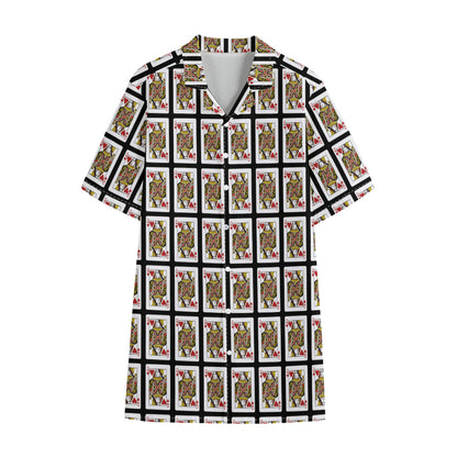 Queen Of Hearts Pattern Print Cotton Hawaiian Shirt