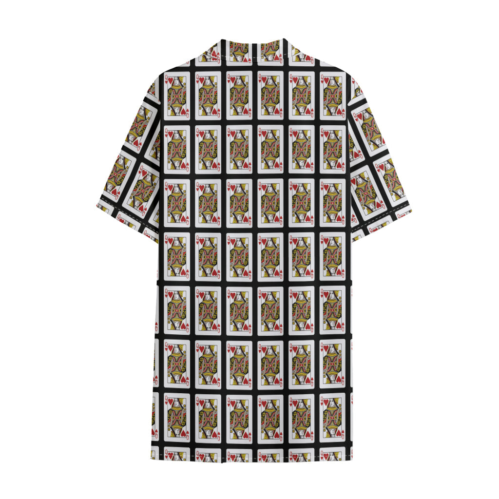 Queen Of Hearts Pattern Print Cotton Hawaiian Shirt