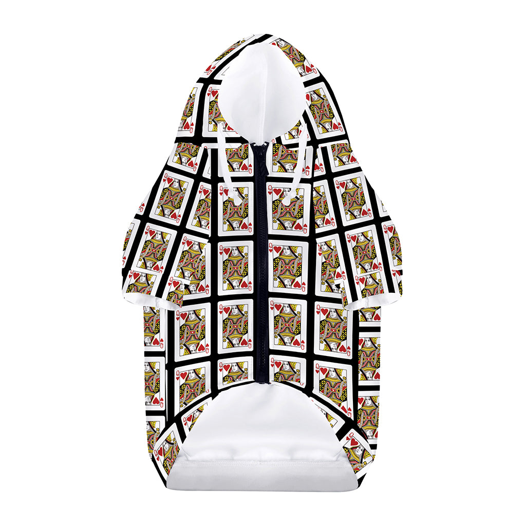 Queen Of Hearts Pattern Print Dog Zip Up Hoodie