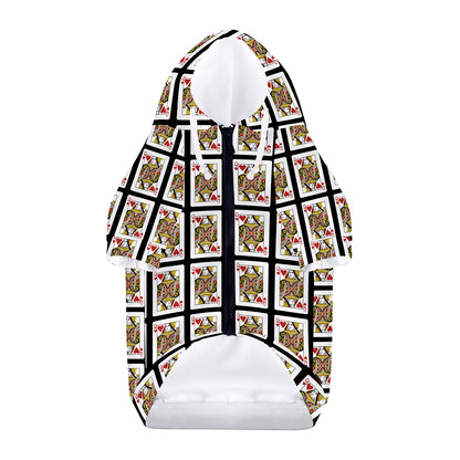Queen Of Hearts Pattern Print Dog Zip Up Hoodie