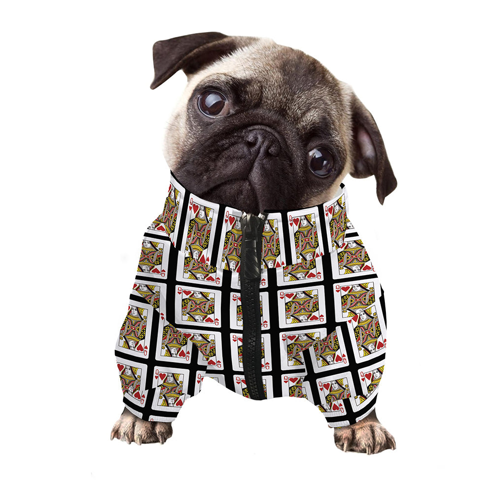 Queen Of Hearts Pattern Print Dog Zip Up Jacket