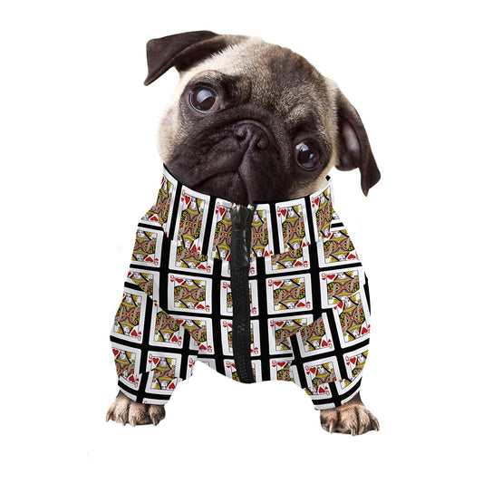 Queen Of Hearts Pattern Print Dog Zip Up Jacket