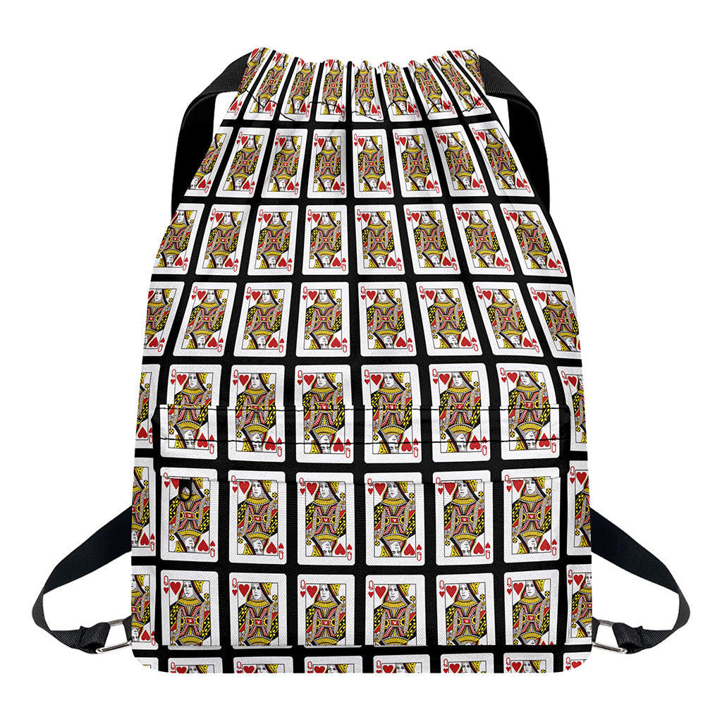 Queen Of Hearts Pattern Print Drawstring Backpack
