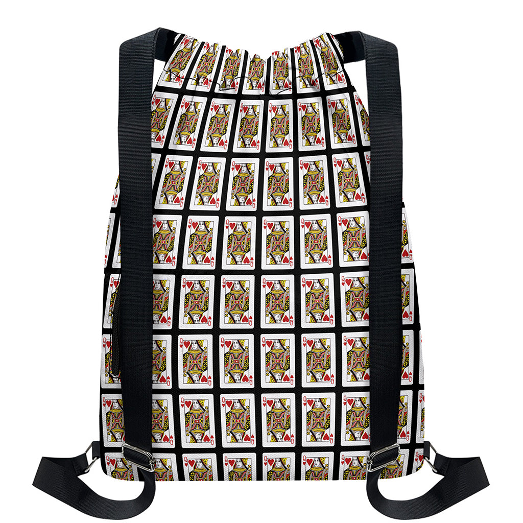 Queen Of Hearts Pattern Print Drawstring Backpack