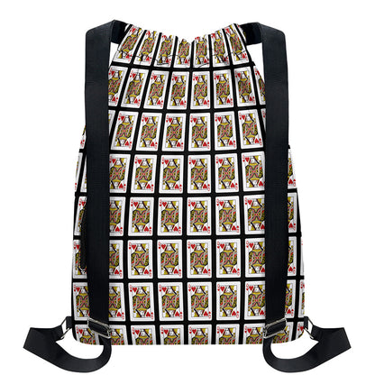 Queen Of Hearts Pattern Print Drawstring Backpack