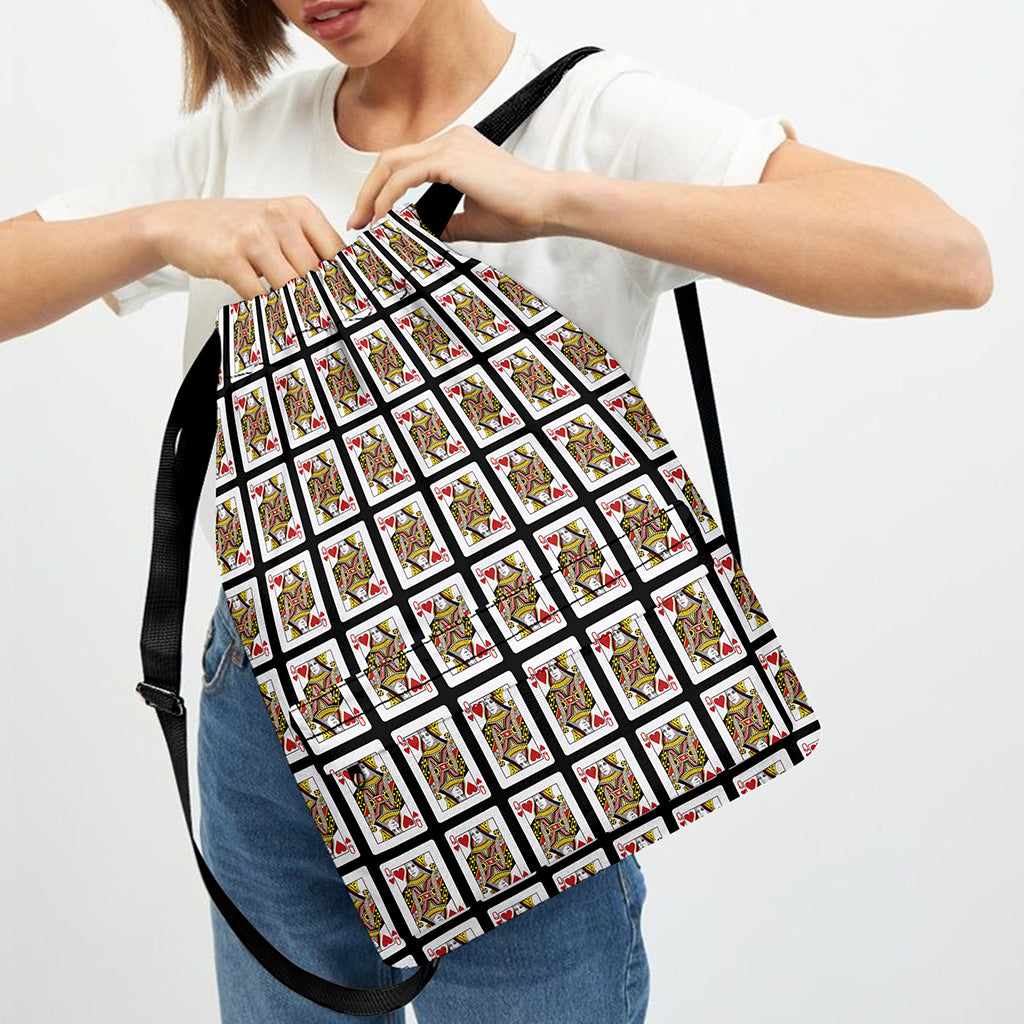 Queen Of Hearts Pattern Print Drawstring Backpack