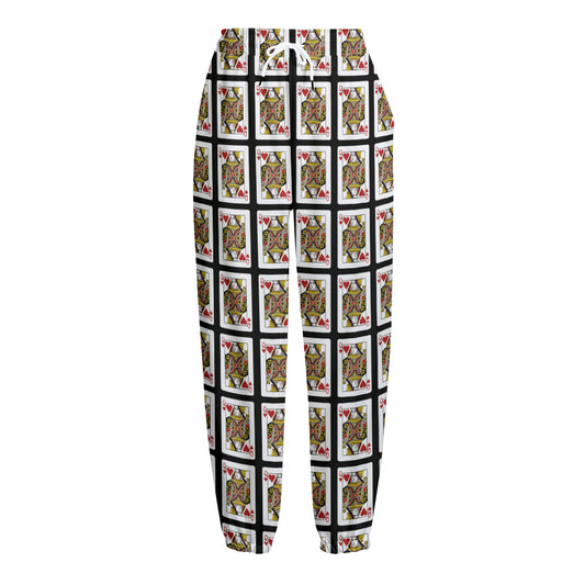 Queen Of Hearts Pattern Print Fleece Lined Knit Pants