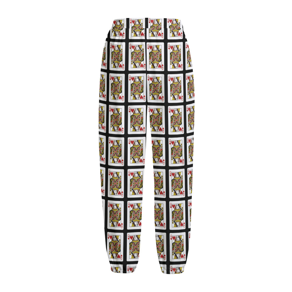 Queen Of Hearts Pattern Print Fleece Lined Knit Pants