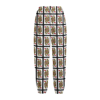 Queen Of Hearts Pattern Print Fleece Lined Knit Pants
