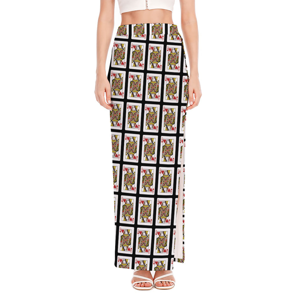Queen Of Hearts Pattern Print High Slit Maxi Skirt