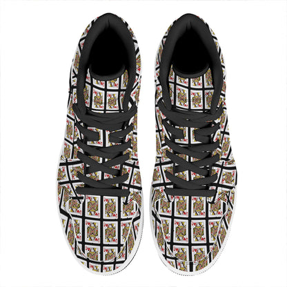 Queen Of Hearts Pattern Print High Top Leather Sneakers