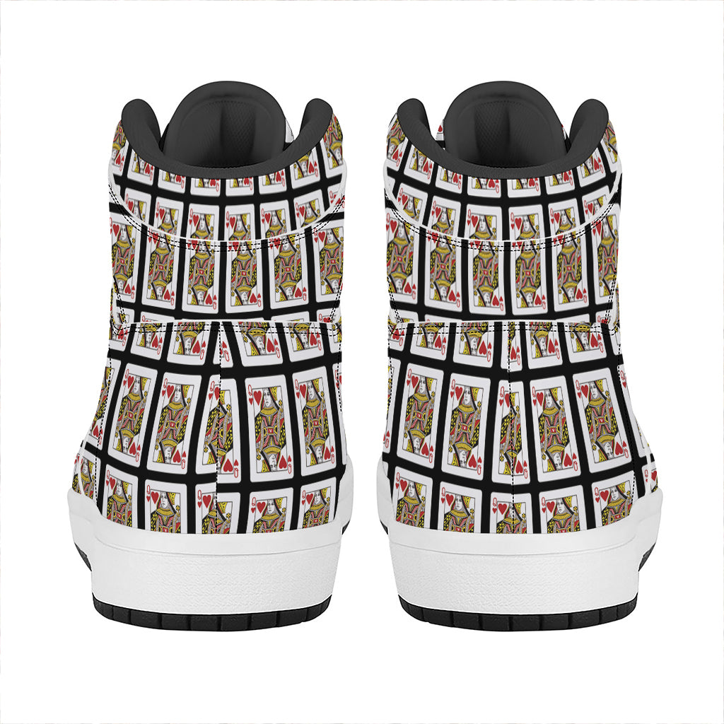 Queen Of Hearts Pattern Print High Top Leather Sneakers
