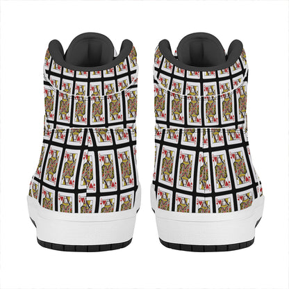 Queen Of Hearts Pattern Print High Top Leather Sneakers