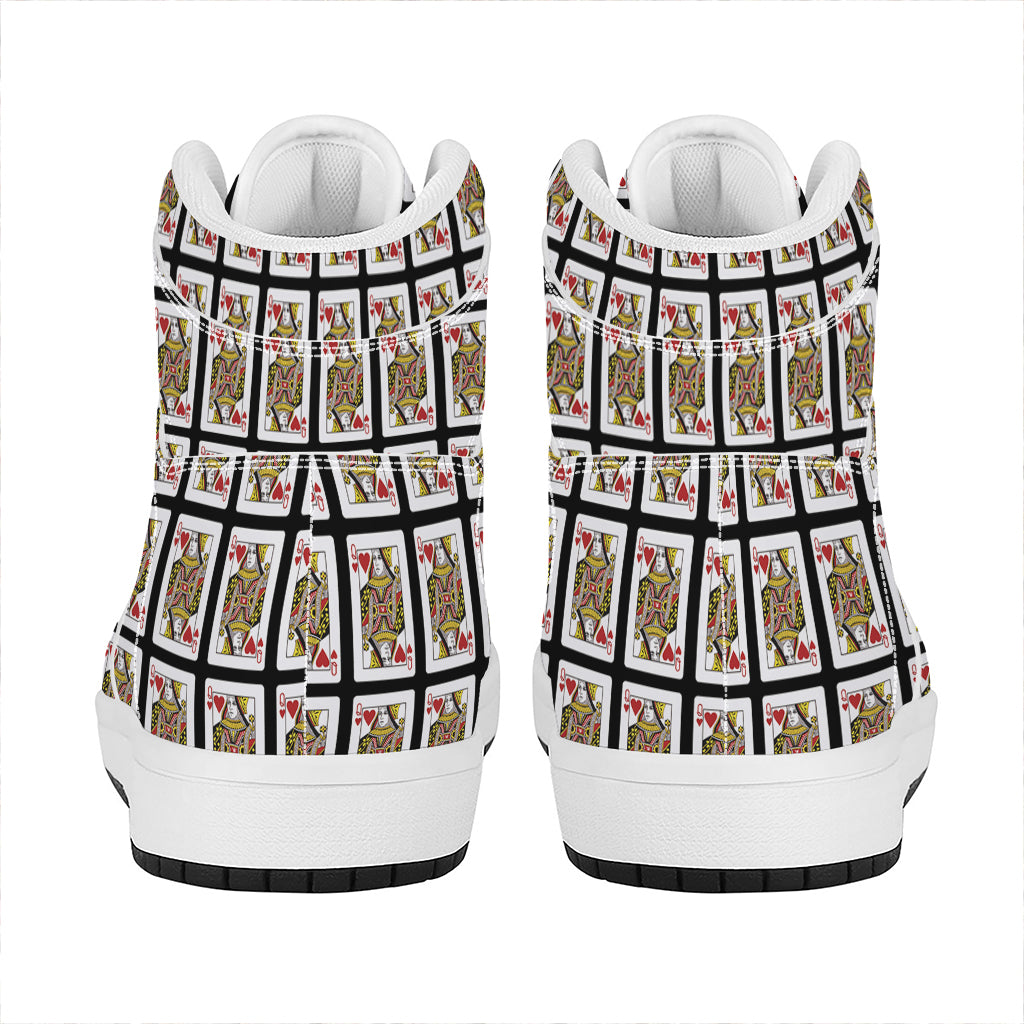 Queen Of Hearts Pattern Print High Top Leather Sneakers