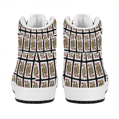 Queen Of Hearts Pattern Print High Top Leather Sneakers