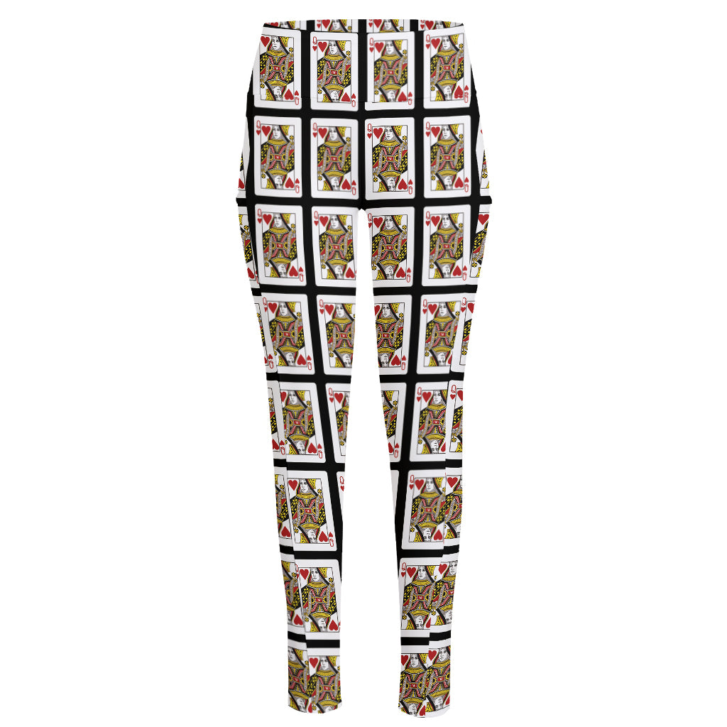 Queen Of Hearts Pattern Print High-Waisted Pocket Leggings