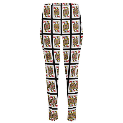 Queen Of Hearts Pattern Print High-Waisted Pocket Leggings