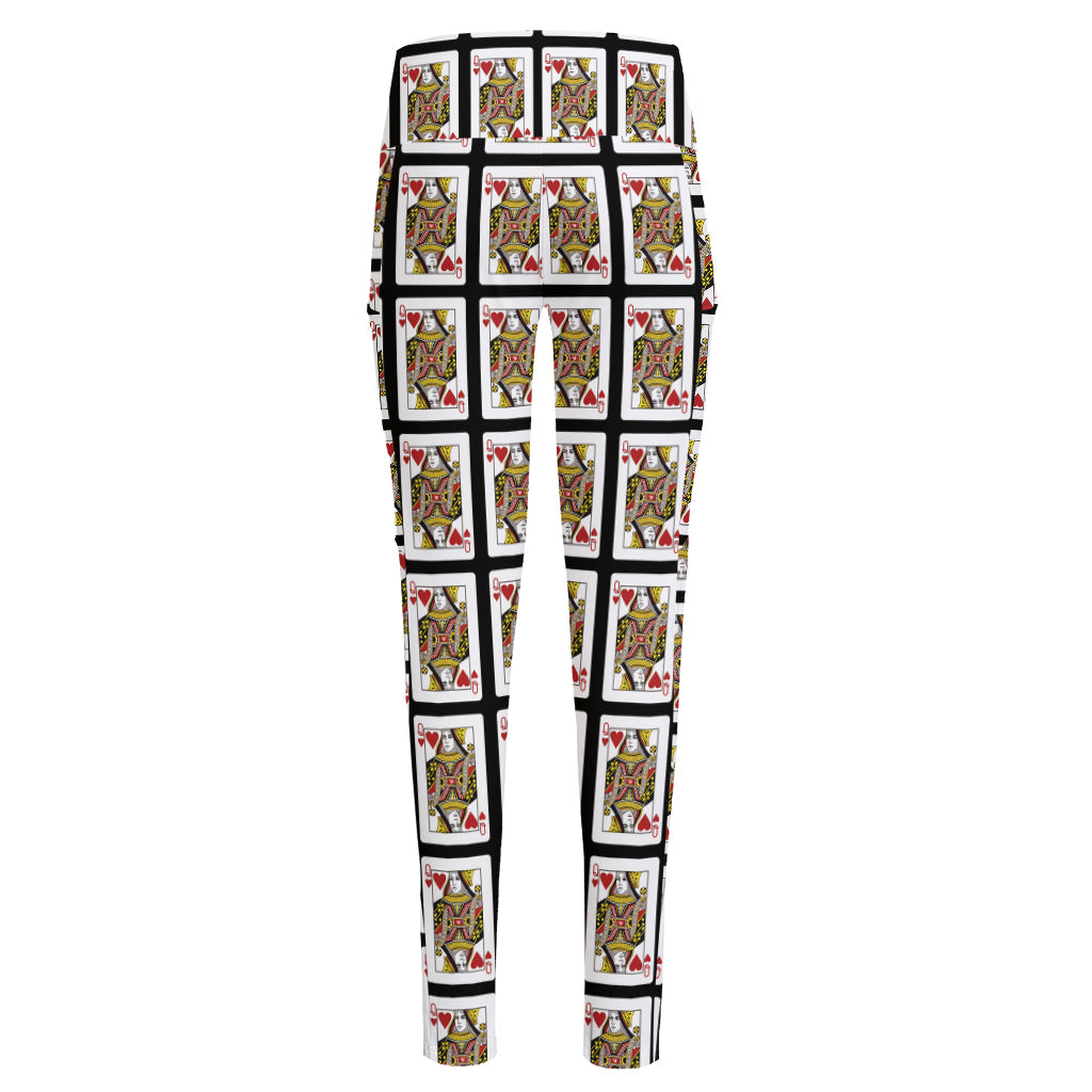 Queen Of Hearts Pattern Print High-Waisted Pocket Leggings