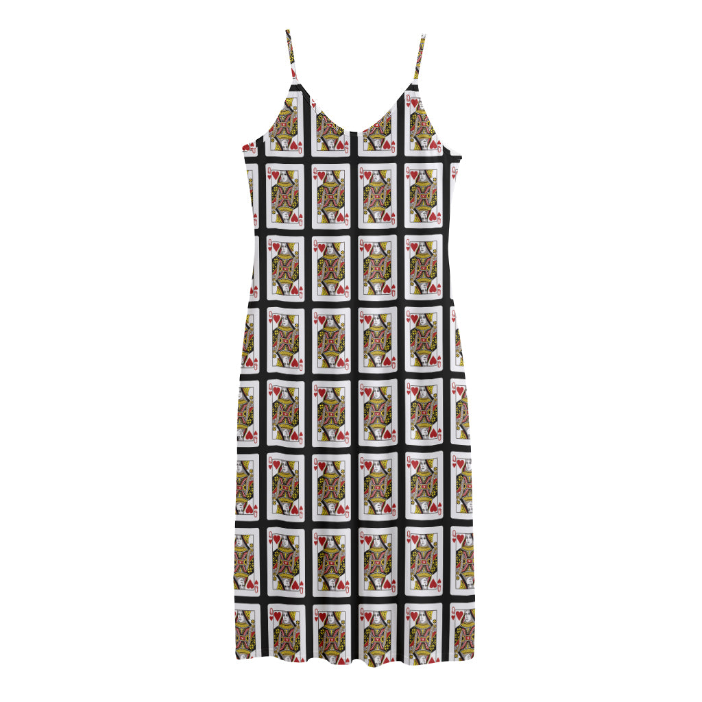Queen Of Hearts Pattern Print Jersey Midi Cami Dress