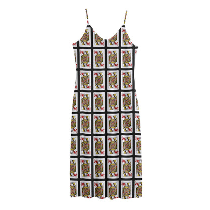 Queen Of Hearts Pattern Print Jersey Midi Cami Dress
