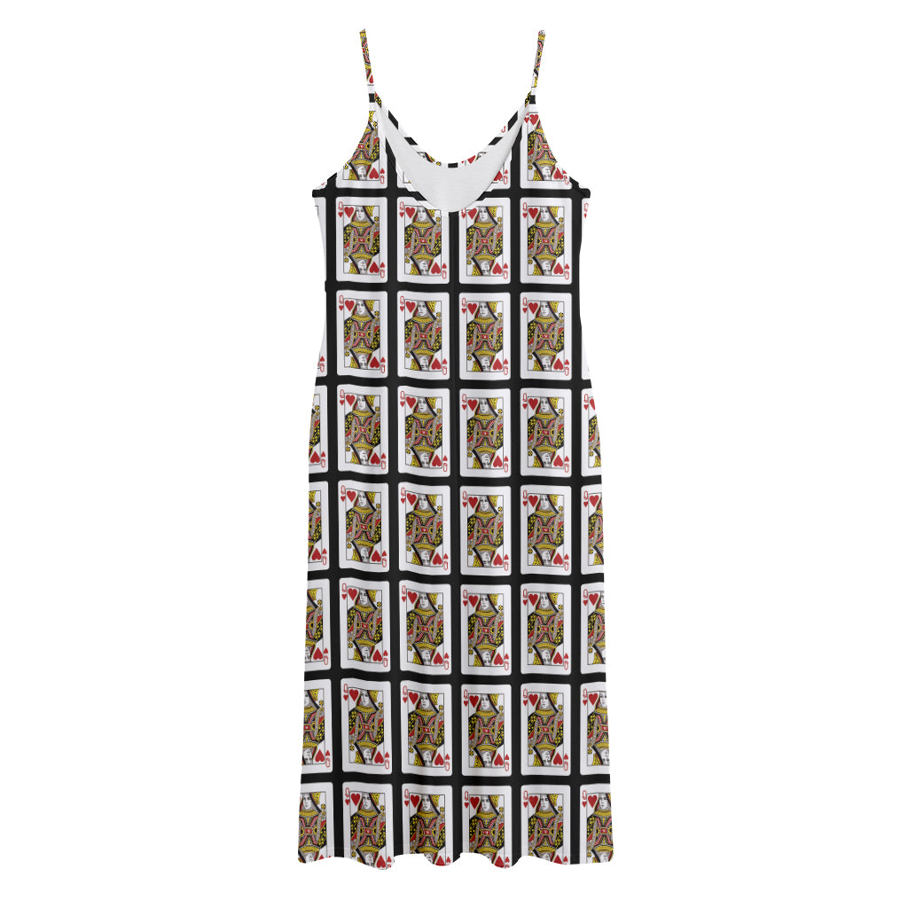 Queen Of Hearts Pattern Print Jersey Midi Cami Dress