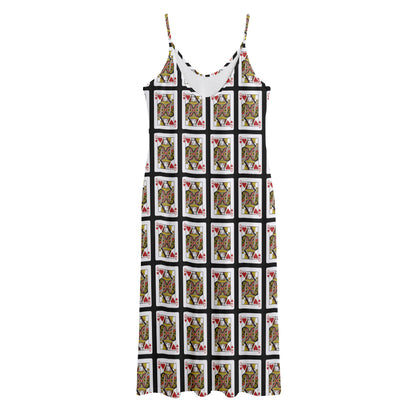 Queen Of Hearts Pattern Print Jersey Midi Cami Dress