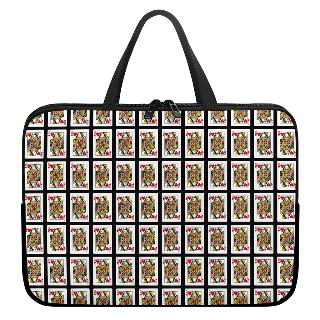 Queen Of Hearts Pattern Print Laptop Sleeve With Handle
