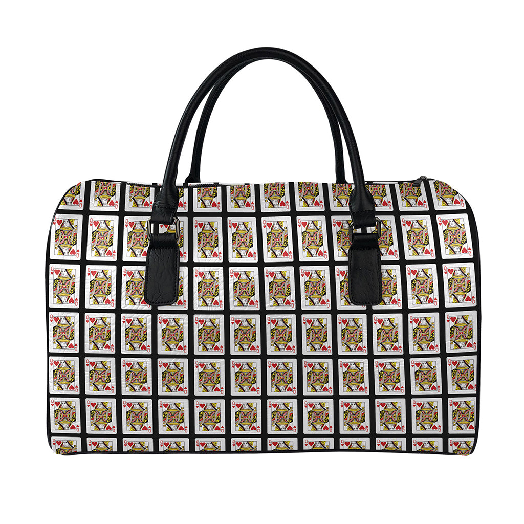 Queen Of Hearts Pattern Print Leather Duffle Bag