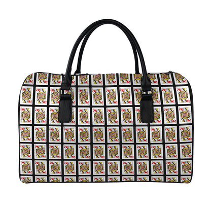 Queen Of Hearts Pattern Print Leather Duffle Bag
