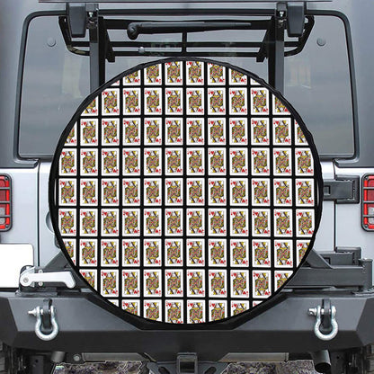 Queen Of Hearts Pattern Print Leather Spare Tire Cover