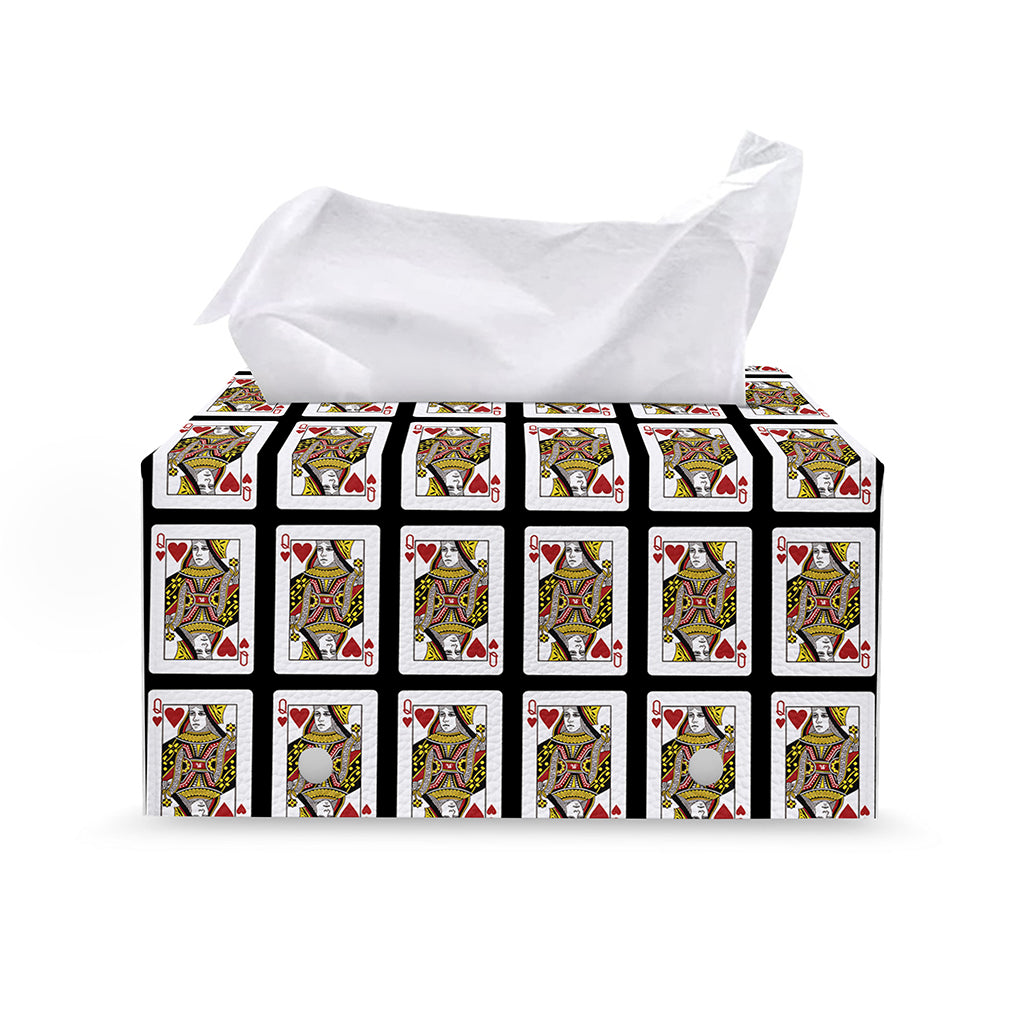 Queen Of Hearts Pattern Print Leather Tissue Box Cover
