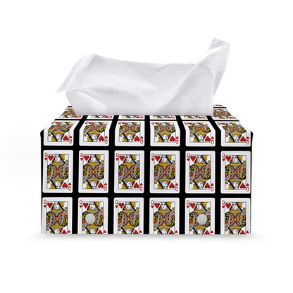 Queen Of Hearts Pattern Print Leather Tissue Box Cover