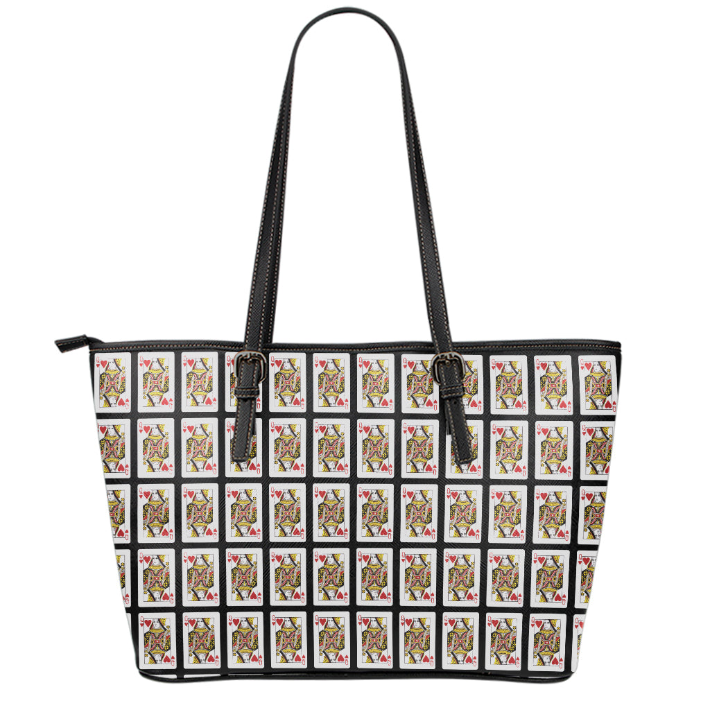 Queen Of Hearts Pattern Print Leather Tote Bag