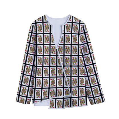 Queen Of Hearts Pattern Print Long Sleeve Short Coat