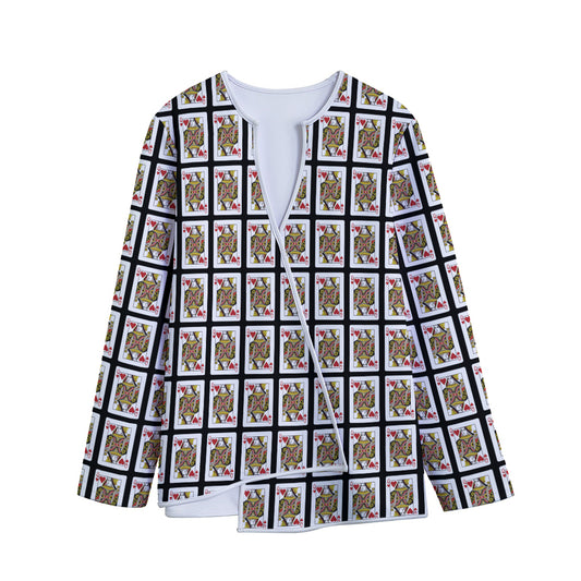Queen Of Hearts Pattern Print Long Sleeve Short Coat