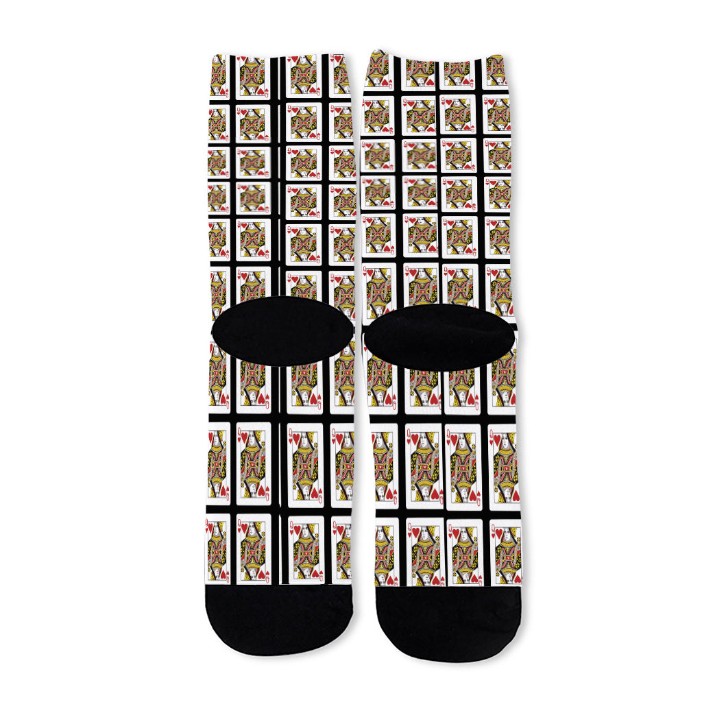 Queen Of Hearts Pattern Print Long Socks