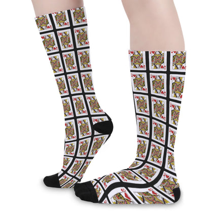 Queen Of Hearts Pattern Print Long Socks