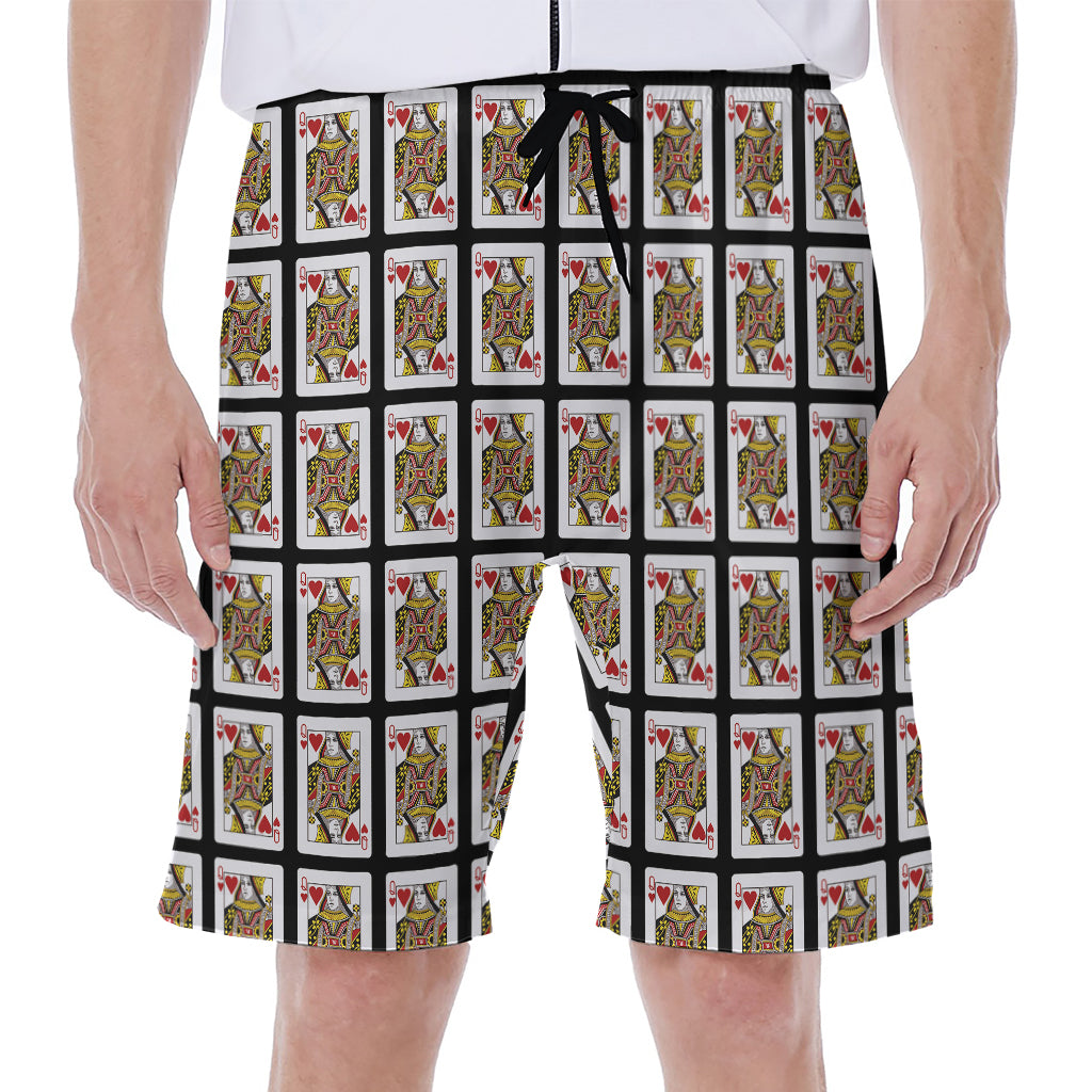 Queen Of Hearts Pattern Print Men's Beach Shorts