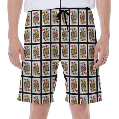 Queen Of Hearts Pattern Print Men's Beach Shorts