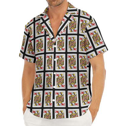 Queen Of Hearts Pattern Print Men's Deep V-Neck Shirt